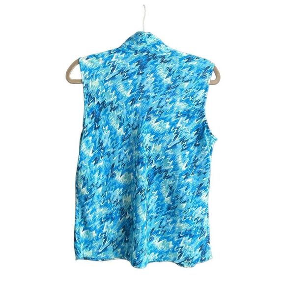 NWOT Bar III Sleeveless Blue Print Blouse with Neck Tie. Size Large. - Picture 4 of 8